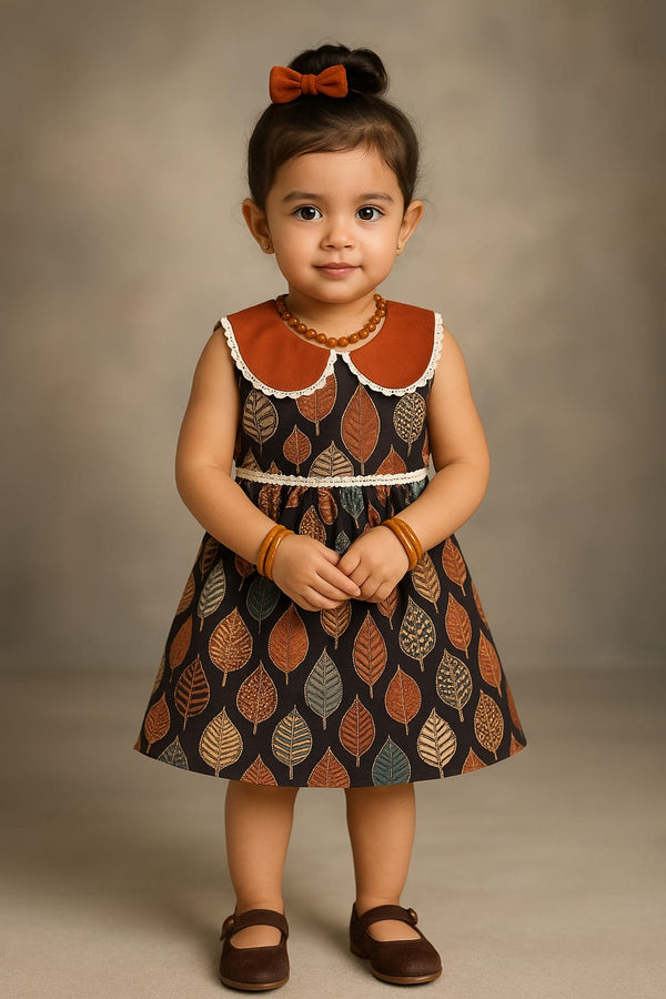 Ajrakh Cotton Frock with Lace for Girls (2–6 Years) – Handcrafted Ethnic Dress
