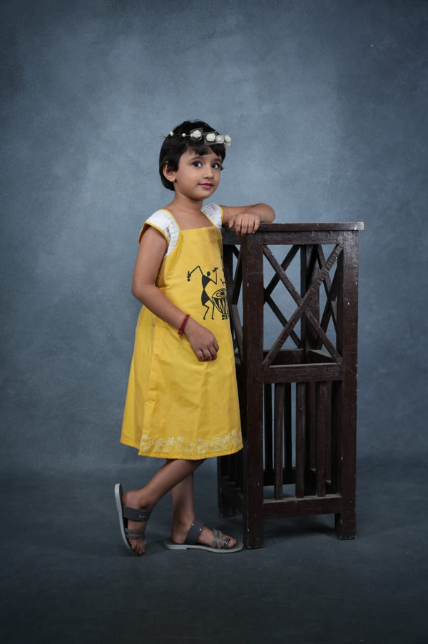 Girls Midi-Dress Chanderi Silk - Warli Print